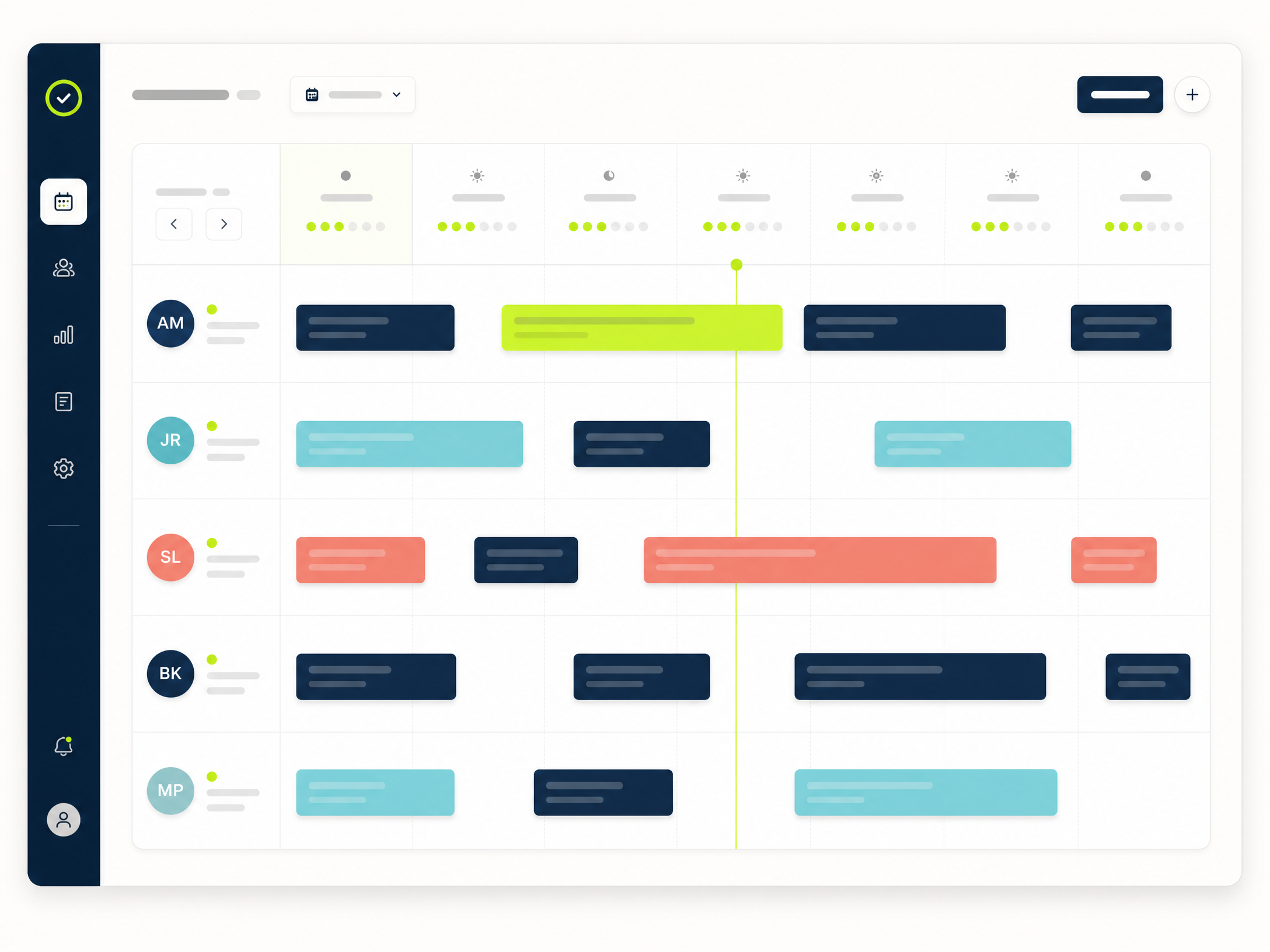 The QUE schedule surface: working windows, buffers, blackouts and capacity applied to availability.